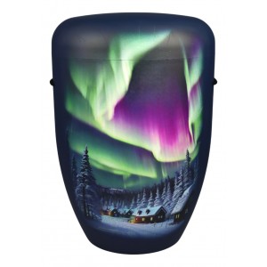 Hand Painted Biodegradable Cremation Ashes Funeral Urn / Casket - Aurora Borealis, Northern Lights
